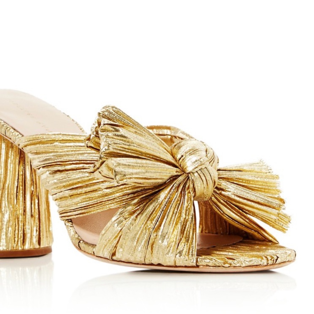 Gold Metallic Penny Pleated Slide Heel